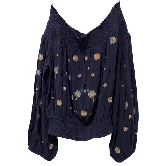 Free People Saachi Smocked Embroidered Off-the-Shoulder Top - Picture 2 of 4